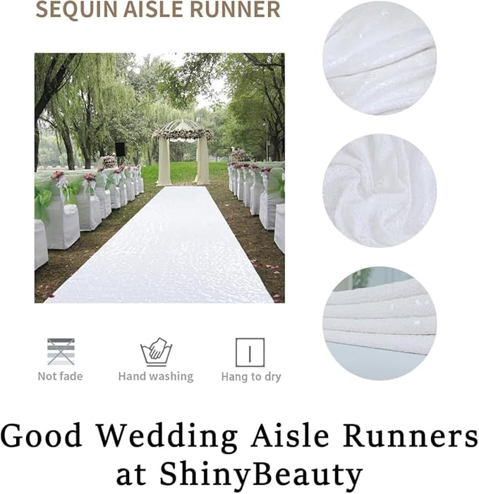 ShinyBeauty White Sequin Sparkle Wedding Aisle Runner 3FTx15FT Elegant Bridal Carpet for Indoor & Outdoor Ceremonies, Reusable Decor