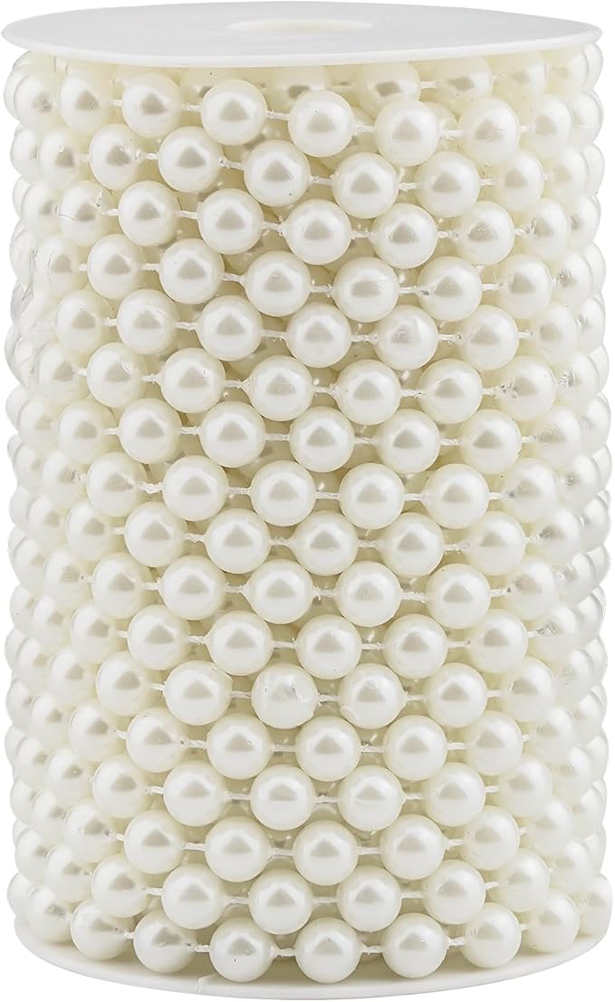 Pearls String Beads 33 Feet Faux Pearls Roll for Crafting Christmas Tree Garland Flowers DIY Wedding Party Centerpiece Party Jewelry Decoration (10mm Ivory)