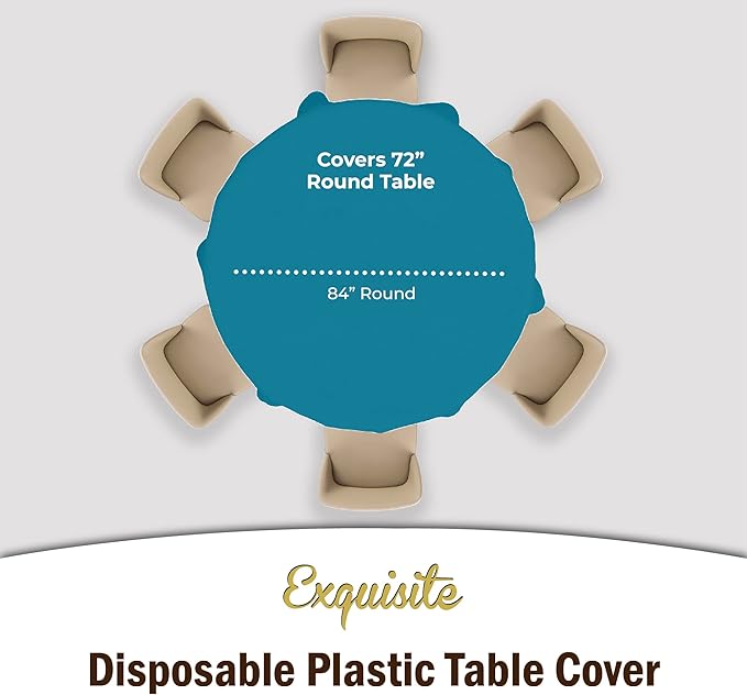 Party Solids Pack Of 12 Premium Plastic Tablecloth 84 Inch Round Table Cover - Turquoise