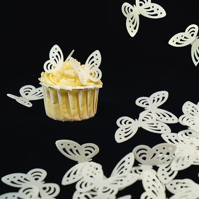 Edible Flowers Edible leaves &Edible butterflies Wafer Paper Cake Cupcake Toppers for Decorating Rice Paper Flower Food Decorations for Baking Girl Birthday Party Mix Size Color (white butterflies60)