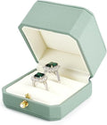 Oirlv Premium Leather Double Ring Box for Wedding Ceremony Engagement Couple Rings Holder Jewelry Gift Case(Green,Double)