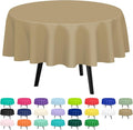 QIKSION Gold Round Tablecloth 2 Pack, 84 Inch Plastic Table Cover Disposable for Parties