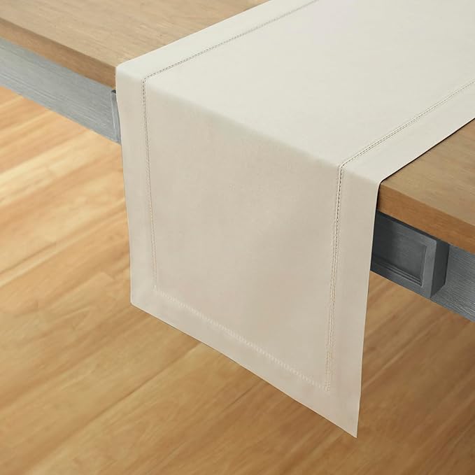 Solino Home Linen Hemstitch Table Runner 60 Inches - Cotton Linen Small Table Runner 14 x 60 Inch Ideal for Dresser and Coffee Tables - Fall, Autumn, Halloween, Thanksgiving, Christmas