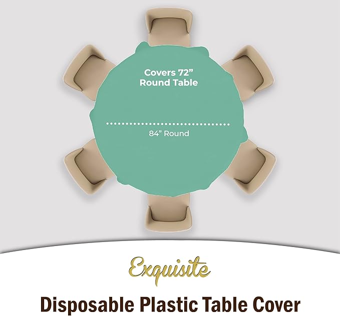 Party Solids Pack Of 12 Premium Plastic Tablecloth 84 Inch Round Table Cover - Light Mint