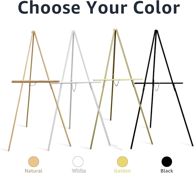 nianfeng Wooden Easel Stand for Sign, Easel Display Stand Floor for Wedding Sign With Adjustable Tray, 63-Inch, Tripod A-Frame Poster Light Duty, Welcome, Art Show & Baby Shower (Golden)