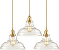CLAXY Modern Gold Pendant Light Classic Glass Dome Kitchen Hanging Light Fixture-3 Pack