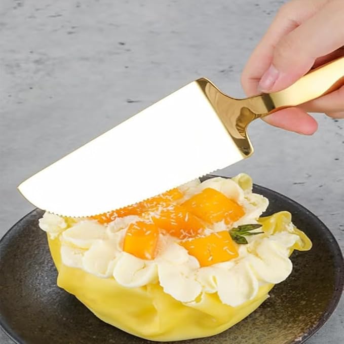 Elegant Gold Cake Cutting Set - 2 Piece Stainless Steel Knife and Server for Weddings, Birthdays, Anniversaries, and Celebrations - Gift for Bridal Showers and Cake Table Decorations