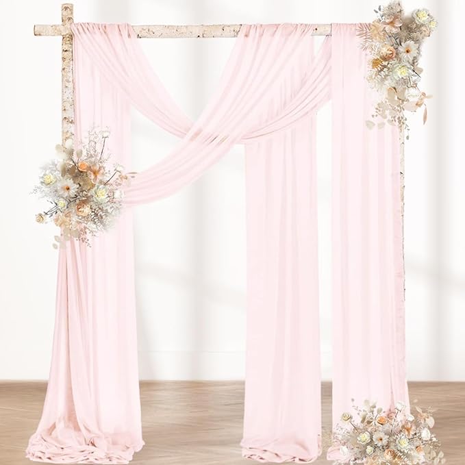 MLMW Wedding Arch Draping Fabric 2 Panels 29" x 20Ft Easter Pink Sheer Wedding Arch Backdrop Drapes Outdoor Curtain for Ceremony Party Background Ceiling Decor
