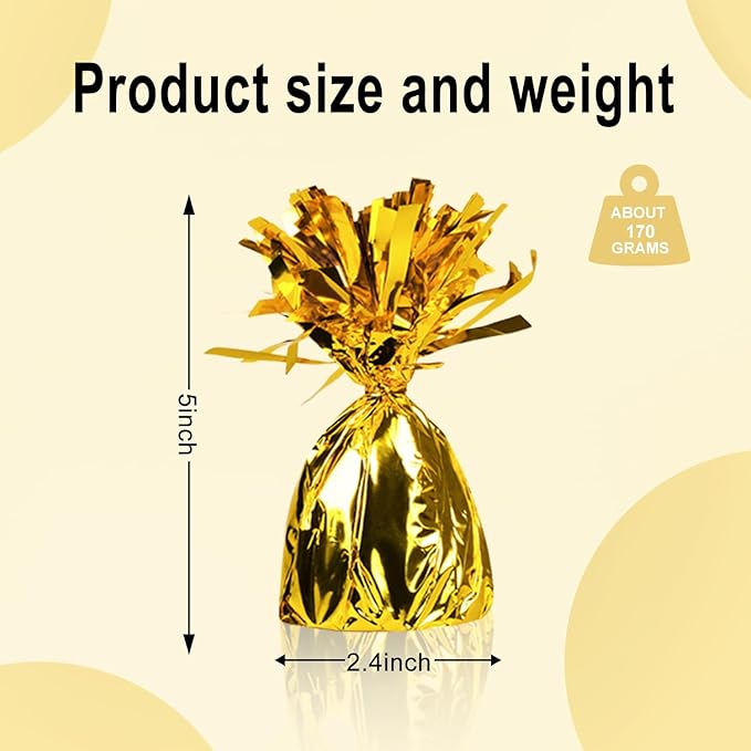 12PCS Balloon Weight Metallic Heavy Solid Balloon Pendant Pack Holder For Table Centerpieces Birthday Wedding Chrismas Party Decoration (Metallic Gold)