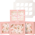 12 Cupcake Containers 10-Packs Pink Cupcake Box Cupcakes Carrier, 12 Cupcake Boxes with Window 13"x10"x3.5"（Auto-pop up）