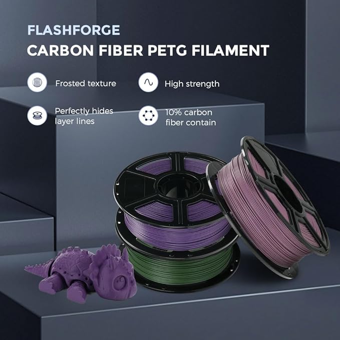 FLASHFORGE Carbon Fiber PETG Filament 1.75mm, Carbon Fiber PETG 3D Printer Filament, 1KG Spool Dimensional Accuracy +/- 0.02mm, Lightweight & Heat-Resistant & Moisture Free (Iris Purple)