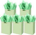 Gcardist Light Green Gift Bags with Tissue Paper for Wedding, Birthday, Party Supplies-7.9"x4.3"x9.6" Medium Size Cardboard Gift Bags（5pcs Bags +10pcs Tissue Paper ）