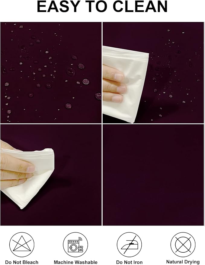 Fokitut 2 Pack Waterproof Round Tablecloth, 108 Inch, Stain Resistant and Wrinkle Polyester Table Cloth, Fabric Table Cover for Kitchen Dining, Wedding, Party, Holiday Dinner-Eggplant