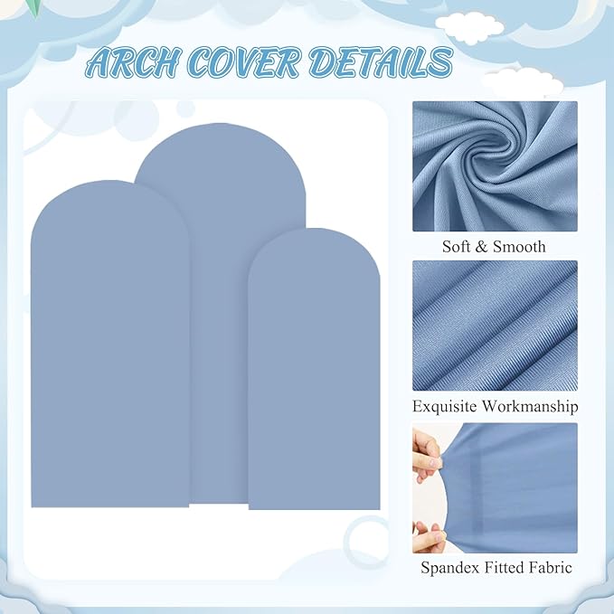 FOTSHARER Metal Arch Backdrop Stand and Cover Set 7.2FT 6.6FT 6FT Backdrop Arch Stand with Dusty Blue Wedding Arched Cover Set of 3 Background Arch Stand for Baby Shower Bridal Shower Event Decor