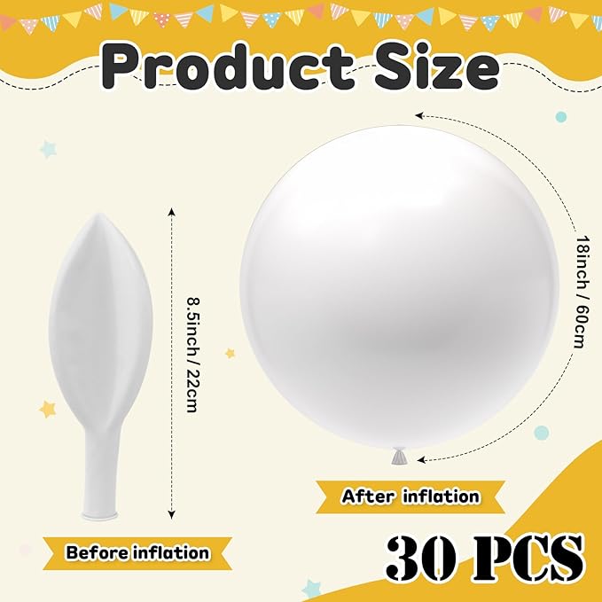 30 pcs White Balloons 18 Inch - Large Thick Latex Balloon for Birthday Bridal Shower Wedding Party Decorations