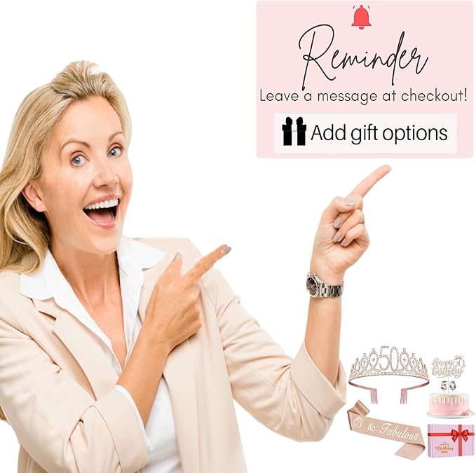 50th Birthday Decorations for Women, Including 50th Birthday Sash and Crown, Cake Topper and Candles, 50 Year Old Gifts for Women