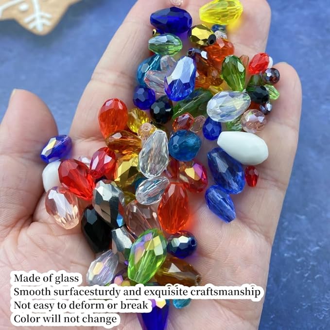 200pcs 4x6mm Teardrop Crystal Glass Beads Vertical Hole Faceted Glass Teardrop Spacer Beads for Bracelets Necklace Earring DIY Jewelry Making Craft(Silver)