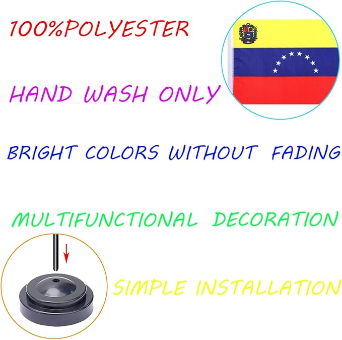 WXTWK 2 Pack Venezuela Flag Venezuela Deluxe Desk Flag Set - Mini Small Venezuelan Table Office Flags with Black 12" Solid Pole Stand Base Classroom Meeting Desktop Decorations