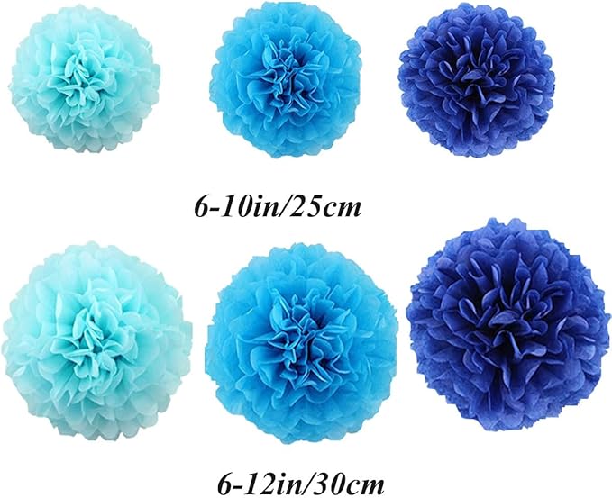 12pcs 10in 12in Blue Pack Paper Pom Poms Tissue Paper Flower pom poms Hanging Paper Flower Balls Wedding Party Flower Decorations DIY Art Craft Blooms for Birthday Baby Shower Nursery Decor