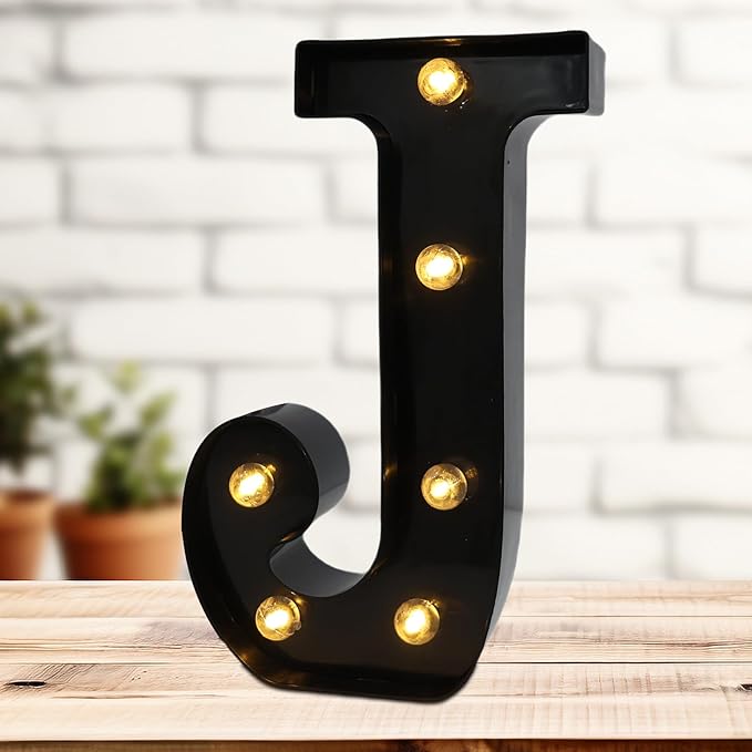 Led Marquee Letters, 8.58 Inch Black Light Up Letters, Small Led Letter Lights, Battery Powered Lighted Letterfor Table, Party, Birthday, Christmas Decor (Black, Letter J)