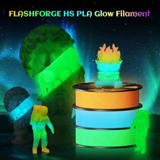 FLASHFORGE Glow in The Dark Rapid PLA Filament 1.75mm, High Flow Speedy 3D Printer Filament Luminous Green, Max 500mm/s High-Speed Printing, High Brightness and Long-Lasting Glowing Effect
