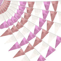 40M/130FT Rose-Gold Pink Triangle Pennant Banner Flag Metallic Fabric Bunting Garland for Christmas Graduation Wedding Engagement Anniversary Bachelorette Birthday Bridal Shower Hen Party Supplies