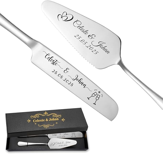 Personalized Wedding Cake Knife and Server Set Stainless Steel Cake Cutter Server Engraved Cake Cutting Set for Wedding Anniversary Engagement Birthday Gifts