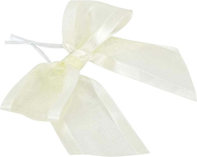 AIMUDI Ivory Bows for Weddings 4" Organza Bows Premade Twist Ties Bows for Gift Wrapping Crafts Treat Bags Baskets Cake Pop Baby Shower Birthday Decor - 12 Counts