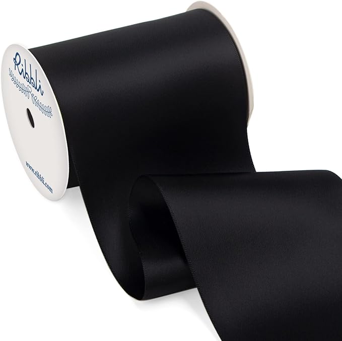 Ribbli Black Satin Ribbon 4 Inch Wide Black Ribbon for Wedding Chair Sash Grand Opening Ceremony Big Bows Gift Wrapping Floral Crafts Cake Decor-Double Faced Satin Continuous 10 Yards