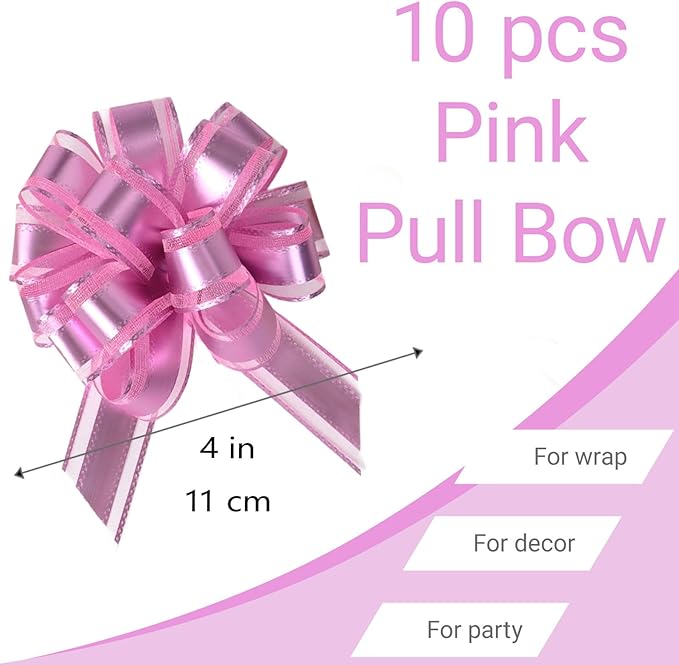 Small Pull Bows, 10 PCS 4 Inch Pink Gift Bows for Wrapping,Basket, Wedding,Birthday Party,Flower Bouquet Decoration