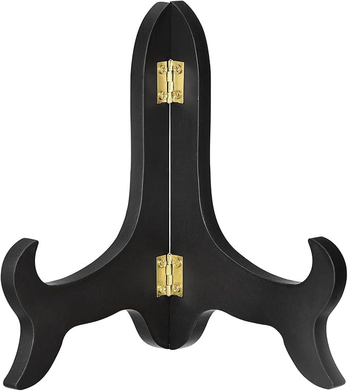 uxcell 6" Easel Plate Holder, Wooden Folding Display Stand Black for Decorative Picture Frame