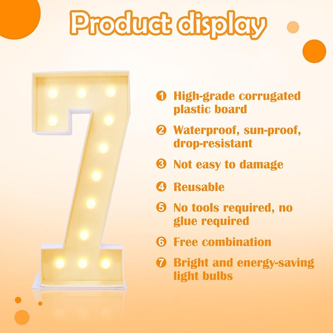 4ft Marquee for Numbers, Multifunctional Marquee for Numbers 4 Feet Tall, Mosaic Numbers for Balloons, Light up Numbers for Party Decorations, Birthday, Anniversary Party Decor (Number 7)