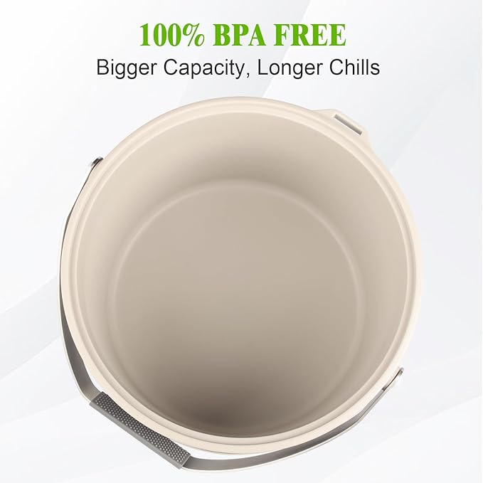 5Quart/4.8L Insulated Ice Bucket with Scoop & Lid, Double-Wall Ice Bucket,Large Party Bucket BPA Free for Cocktail Bar, Champagnes (White)