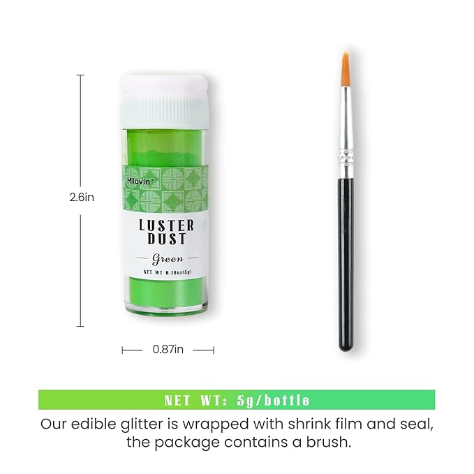 Green Edible Glitter for Cocktails, Luster Dust Edible 5g, Edible Glitter for Cake Decorating, Drinks Glitter, Perfect for Cupcakes, Baking, Chocolate, Strawberries, and Waffles(0.18oz, Green)
