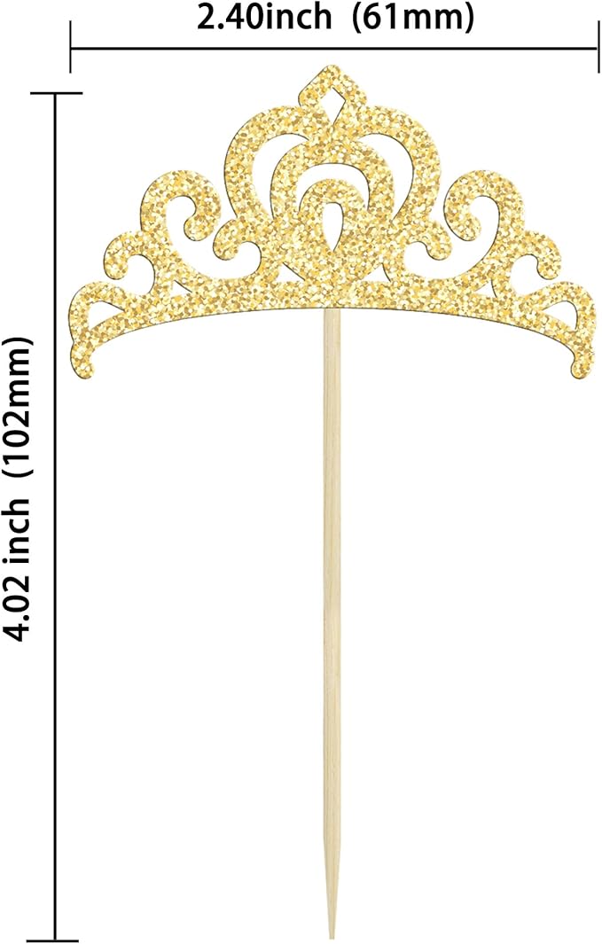 Gyufise 24Pcs Gold Princess Crown Cupcake Toppers Glitter Princess Cake Pick Decorations for Wedding Girl Birthday Baby Shower Party Decorations