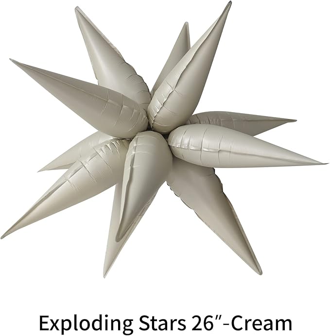 3pcs 26inch cream Star foil balloons.cream Explosion Star burst star balloon-Spike cone balloon for birthday party decorations,wedding,Bachelor party