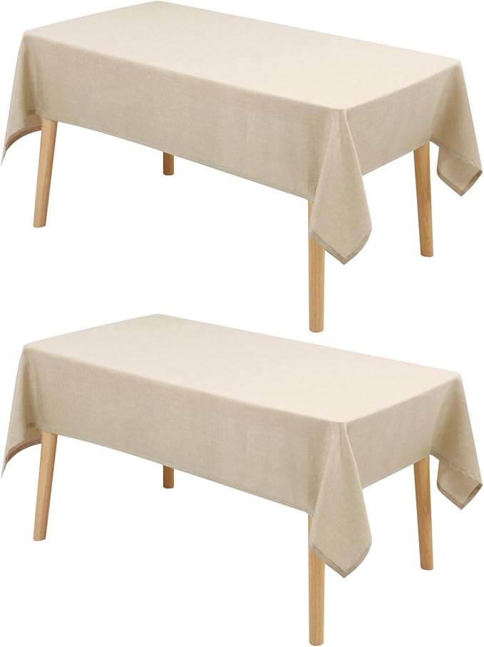 Hiasan 2 Pack Faux Linen Rectangle Tablecloth - Wrinkle and Stain Resistant Washable Table Cloth for Kitchen Dining Room Holiday Table Cover for Party Dinner, Beige, 30 x 60 Inch