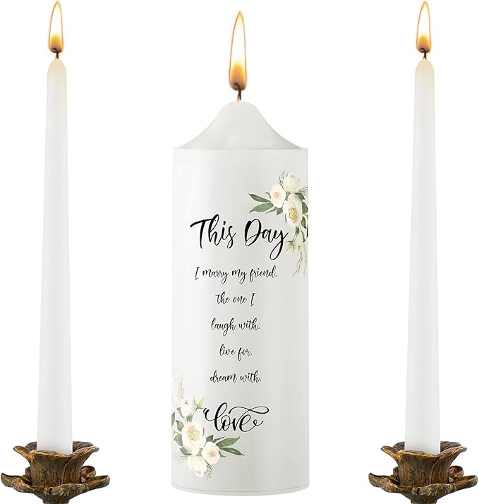 Frienda Unity Candles for Wedding Ceremony Set Wedding Unity Taper Candles Catholic Religious Ceremony Accessories(Eucalyptus Leaf)