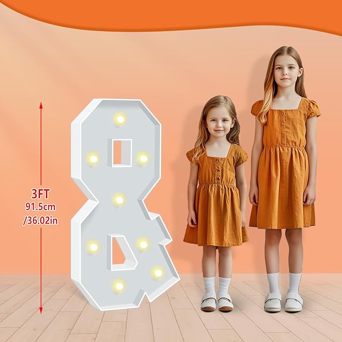 3FT Marquee Light Up Letters Sign &, Big Mosaic Balloon Frame Letter for Party, 3 Feet Tall Giant Letter Sign for Balloons Birthday Anniversary Engagement Wedding Decorations