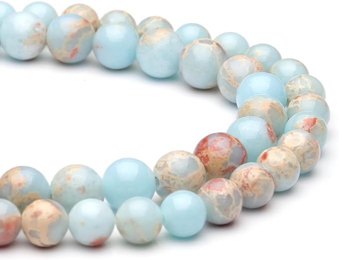 10mm Natural Stone Beads for Jewelry Making,Sky Blue Jasper Polished Smooth Round Gemstone Beads for Bracelet Necklace 15 Inch