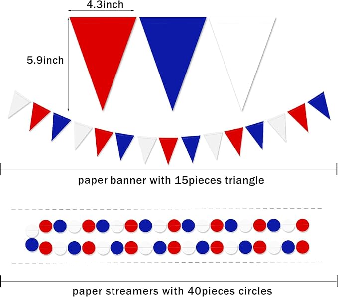 Red White Blue Party Decorations - 23pcs Tissue Paper Flower Pom Poms Tassel Garland Pennant Banner Flags Streamers Patriotic 4th of July American Independence National Day Graduation Birthday Decor