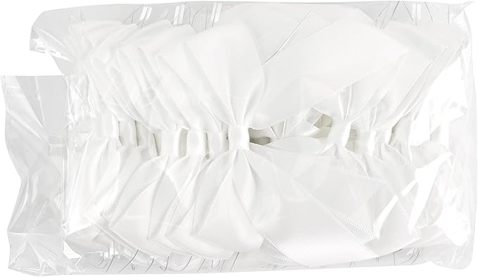 3.5" White Bow Satin Pre-Tied Bows for Gift Wrapping, Small Bows for Crafts, Premade Bows, Candy Apple Bows, Twist Tie Bows for Cake Decorating, Party Favor, Wedding Decoration-36 Counts