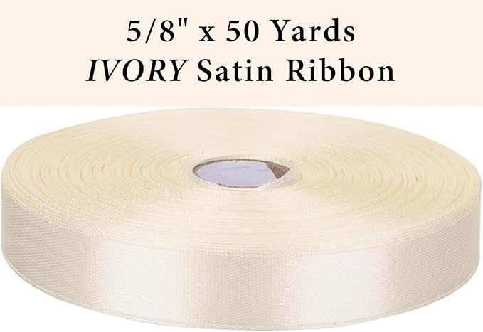 5/8" x 50 Yards Ivory Satin Ribbon Single Faced Fabric Ribbons for Gift Wrapping, Crafting, Bows Making, Sewing, Wedding, Home Decor