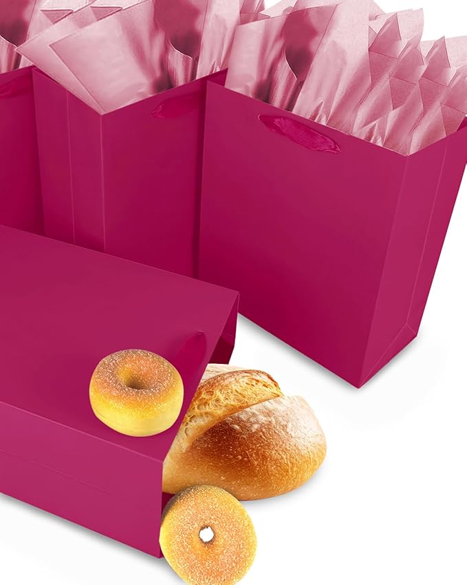 Gcardist Dragon Fruit Gift Bags with Tissue Paper for Wedding, Birthday, Party Supplies-7.9"x4.3"x9.6" Medium Size Cardboard Gift Bags（5pcs Bags +10pcs Tissue Paper ）