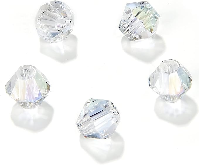 6mm Bicone 450Pcs White AB Crystal Glass Beads Faceted Bicone Shape Crystal Glass Spacer Beads for Bracelet Necklace Decorative Hand Jewelry Making (White AB, 6MM)