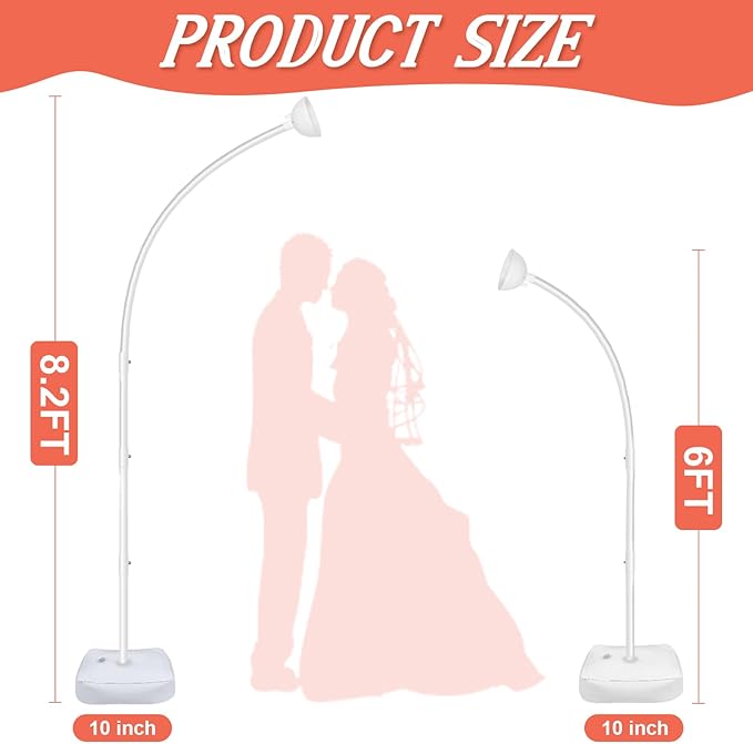 8FT & 6FT Balloon Arch Stand, Flexible Top Balloon Arch Kit, Half Arch Balloon Stand with Base for Floor, Balloon Column Kit for Wedding Birthday Baby Shower Graduation Party Decorations