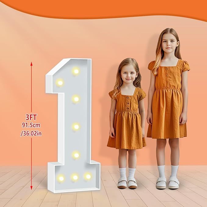 3FT Marquee Number 1, Light Up Numbers for 1st 16th Birthday Balloons Backdrop Decorations, Large Mosaic Numbers Letters for Party Baby Shower Anniversary Wedding Decor