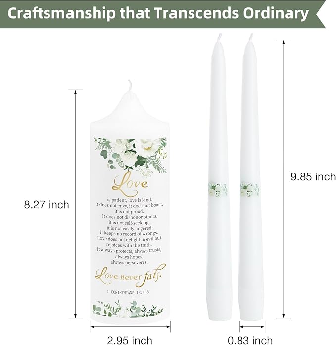 3 Unity Floral Candles for Wedding Ceremony Set with Silver Holder, Wedding Accessories for Reception