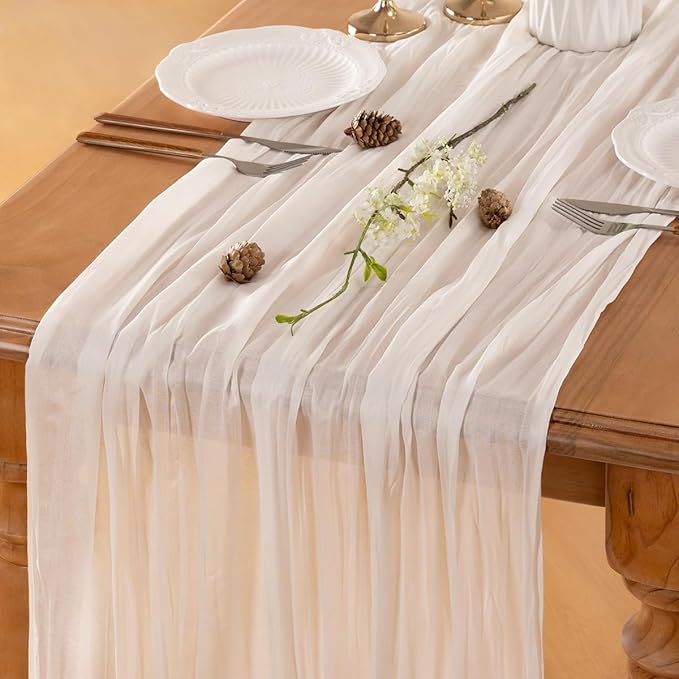 Ivory Table Runner Cheesecloth Table Runner 14FT Farmhouse Table Runners 160 Inches Fall Table Decor Dining Room Centerpiece Wedding Boho Baby Shower Birthday
