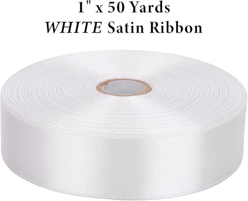 1" x 50 Yards White Satin Ribbon Single Faced Fabric Ribbons for Gift Wrapping, Crafting, Bows Making, Flower Bouquet, Wedding, Home Decor